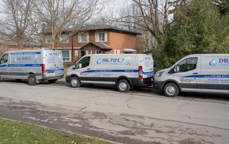 Dr. Pipe service vans for drain repair and replacement in Toronto