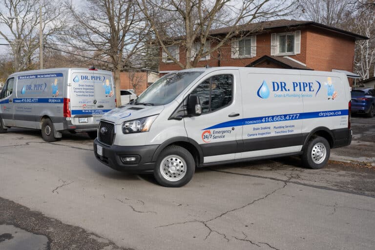 Dr. Pipe service vans for water line replacement service in Toronto